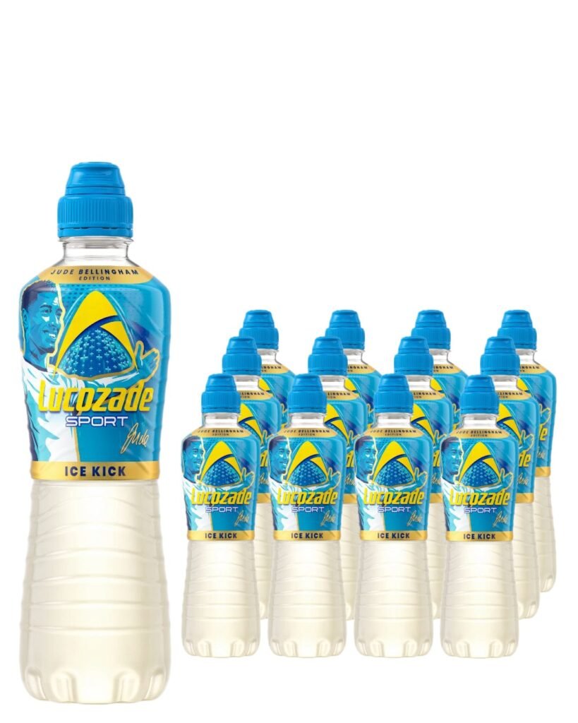 Lucozade Sport Ice Kick Jude Bellingham Energy Drink 12 x 500 ml is a refreshing isotonic sports drink designed to help you stay hydrated